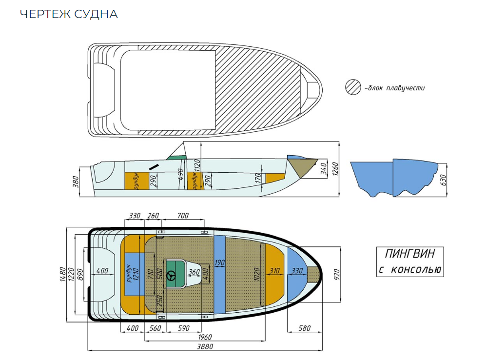 Стеклопластиковая лодка Пингвин с консолью (тримаран) в Бердске
